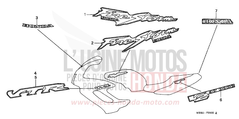 MARQUE (V/W/X/Y) de VTR "FireStorm" JEREZ BLUE METALLIC (B154) de 2000